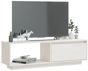 vidaXL Έπιπλο Τηλεόρασης Λευκό 110 x 30 x 33,5εκ από Μασίφ Ξύλο Πεύκου