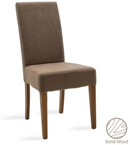 Καρέκλα Ditta pakoworld ύφασμα ανοικτό καφέ-πόδι μασίφ ξύλο καρυδί | Συσκευασία 2 τμχ
