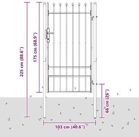 vidaXL Πύλη Φράχτη Γκρι 100 x 175 cm Χάλυβας με Επικάλυψη Πούδρας