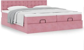 vidaXL Οθωμανικό κρεβάτι με στρώματα ροζ 200x200cm Velvet