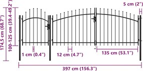 vidaXL Πόρτα Κήπου Woerden Μαύρη Ατσάλινη 1,25x4 μ.