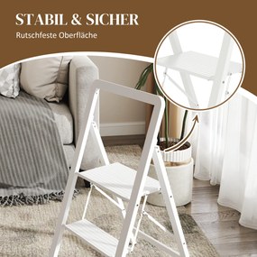 HOMCOM Σκάλα αλουμινίου 2 σκαλοπατιών, αναδιπλούμενη, αντιολισθητική πλατφόρμα, λευκή