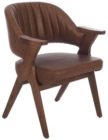Artekko Vegas Καρέκλα με Καρυδί Ξύλινο Σκελετό και ΚαφέΤεχνόδερμα (60x65x82)cm