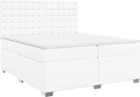 vidaXL Κρεβάτι Boxspring με Στρώμα Λευκό 200x200 εκ. Συνθετικό Δέρμα