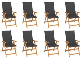 Καρέκλες Κήπου Ανακλινόμενες 8 τεμ. Μασίφ Ξύλο Teak &amp; Μαξιλάρια