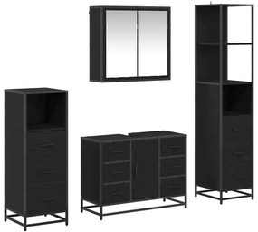 vidaXL Σετ Επίπλων Μπάνιου με ράφι 4 pcs Μαύρη Οξυά Επεξεργασμένο ξύλο