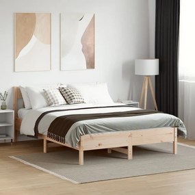 vidaXL Bed Frame Φυσικό 135 x 190 cm Solid pine wood, Plywood