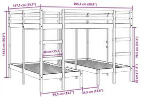 Σκελετός Τριπλής Κουκέτας Λευκός 160x200/80x160 εκ. Μασίφ Πεύκο - Λευκό