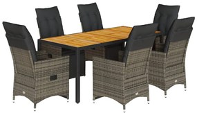 vidaXL Σετ Επίπλων Bistro Κήπου 7 τεμ. Γκρι Συνθετ. Ρατάν με Μαξιλάρια