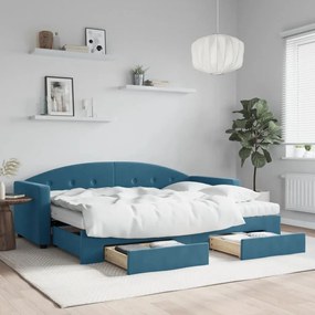 Καναπές Κρεβάτι Συρόμενος Μπλε 80x200 εκ. Βελούδινος Συρτάρια - Μπλε