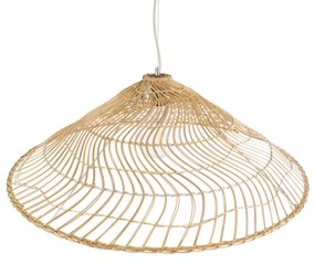 GloboStar® KAIA 02347 Boho Κρεμαστό Φωτιστικό Οροφής Μονόφωτο 1 x E27 AC220-240V IP20 - Φ80 x Υ26cm - Μπεζ Ξύλινο Μπαμπού Πλέγμα Καμπάνα - 5 Χρόνια Εγγύηση