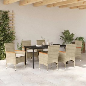 vidaXL Σέτ φαγητού για κήπο με μαξιλάρι 7 pcs Μπεζ Πολυ ράταν
