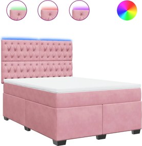 vidaXL Κρεβάτι Boxspring με Στρώμα Ροζ 160x200 εκ. Βελούδινο