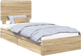 vidaXL Κρεβάτι Αποθήκης Δρύς Sonoma 90 x 190 cm Επεξεργασμένο ξύλο