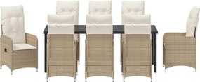vidaXL Σέτ φαγητού για κήπο 9 pcs Μπεζ συνθετικό ρατάν