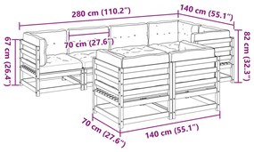 Καναπές Κήπου Σετ 7 Τεμαχίων από Μασίφ Ξύλο Πεύκου με Μαξιλάρια - Καφέ