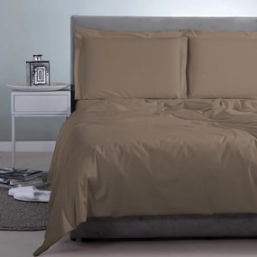 Σεντόνι Satin Plain Dark Brown Aslanis Home Υπέρδιπλo 250x270cm 100% Βαμβακοσατέν
