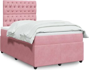 vidaXL Κρεβάτι Boxspring με Στρώμα Ροζ 120x200 εκ. Βελούδινο