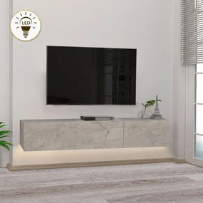 Megapap Έπιπλο Τηλεόρασης Επιτοίχιο Damla Με Led Λευκό Εφέ Μαρμάρου 180x29,5x29,5εκ.