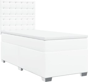 vidaXL Κρεβάτι Boxspring με Στρώμα Λευκό 90x190εκ. από Συνθετικό Δέρμα