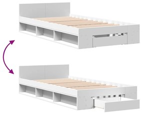 vidaXL Πλαίσιο Κρεβατιού με Συρτάρι Λευκό 90x200 εκ Επεξεργ. Ξύλο