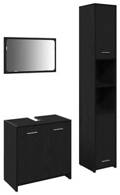 vidaXL Έπιπλα Μπάνιου Επιτοίχιο 3 pcs Μαύρη Οξυά 30 x 30 x 183.5 εκ.