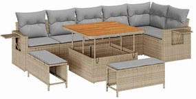 vidaXL Σετ Καναπέ Κήπου Ρυθμιζόμενο ύψος 9 pcs Μπεζ συνθετικό ρατάν