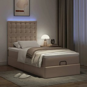 VidaXL Οθωμανικό κρεβάτι με στρώμα & LEDs Cappucino Faux Leather