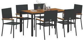 vidaXL Σέτ φαγητού για κήπο 7 pcs Μαύρος, Ξύλο 150 x 90 x 75 cm
