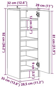 Ντουλάπι παπουτσιών Artisan Oak 32x35x92 cm Κατασκευασμένο ξύλο - Καφέ