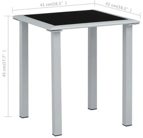 310541  GARDEN TABLE BLACK AND SILVER 41X41X45 CM STEEL AND GLASS 310541