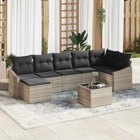 vidaXL Σετ Καναπέ Κήπου 8 pcs Ανοιχτό γκρι Πολυ ράταν