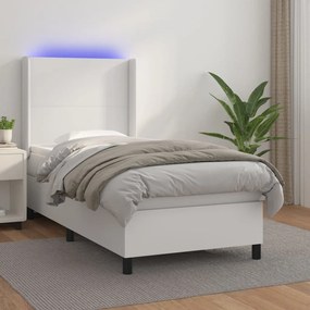 3139236 vidaXL Κρεβάτι Boxspring με Στρώμα &amp; LED Λευκό 90x190 εκ. Συνθ. Δέρμα Λευκό, 1 Τεμάχιο