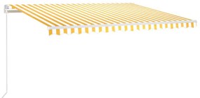 vidaXL Τέντα Αυτόματη με LED &amp; Αισθ. Ανέμου Κίτρινο/Λευκό 450x300 εκ.