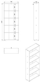 Βιβλιοθήκη Tomar 5 Γκρί Δρύς 70x24,5x176,5 εκ. 70x24.5x176.5 εκ.