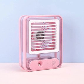 Mini Air Cooler, Ανεμιστήρας Υδρονέφωσης &amp; Υγραντήρας 4.5W Μπαταρίας - Ροζ