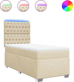 vidaXL Κρεβάτι Boxspring με Στρώμα Κρεμ 90x190 εκ.Υφασμάτινο