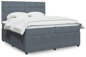 Κρεβάτι Boxspring με Στρώμα Σκούρο Γκρι 200x200 εκ. Βελούδινο