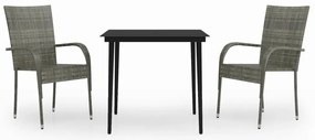 vidaXL Σετ Τραπεζαρίας Κήπου 3 Τεμαχίων Γκρι / Μαύρο