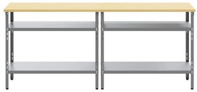 vidaXL Σετ πάγκου εργασίας με ράφι 2 pcs Γκρι 200 x 55 x 85 εκ Ατσάλι