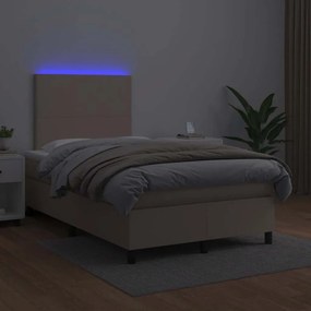 vidaXL Κρεβάτι Boxspring Στρώμα&amp;LED Καπουτσίνο 120x190 εκ. Συνθ. Δέρμα