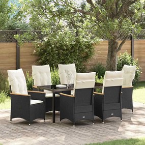 vidaXL Σέτ φαγητού για κήπο με μαξιλάρι 7 pcs Μαύρο Πολυ ράταν