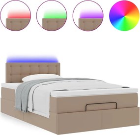 vidaXL Οθωμανικό κρεβάτι με στρώματα &amp; LEDs Cappuccino Faux Leather