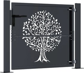 vidaXL Πόρτα Κήπου Ανθρακί 100x75 εκ. Σχέδιο Δέντρου από Ατσάλι