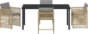 vidaXL Σέτ φαγητού για κήπο 5 pcs Μπεζ συνθετικό ρατάν