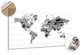 Εικόνα στον παγκόσμιο χάρτη μουσικής από φελλό σε αντίστροφη μορφή - 90x60  peg