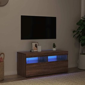 vidaXL Έπιπλο Τηλεόρασης με LED Καφέ Δρυς 90 x 35 x 40 εκ.