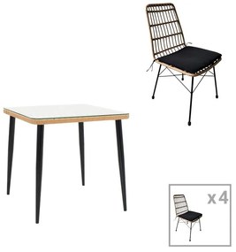Σετ κήπου Τραπεζαρία Naoki U 5τεμ rattan pe σε Φυσικό και Μαύρο μέταλλο 80x80x78εκ. 80x80x78 εκ.