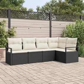 vidaXL Σετ Καναπέ Κήπου 5 pcs Μαύρο, Κρέμα Πολυ rattan, βαμμένο ατσάλι