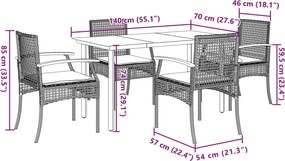 vidaXL Σετ Τραπεζαρίας Κήπου 5 Τεμαχίων Μαύρο Συνθ. Ρατάν με Μαξιλάρια